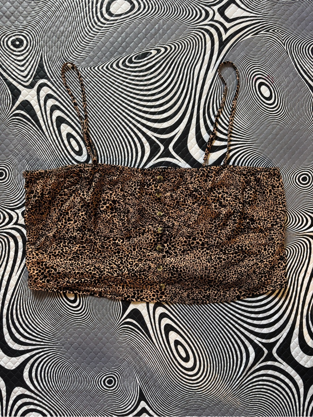 No Boundaries Leopard Print Spaghetti Strap Crop Top in Brown and Black